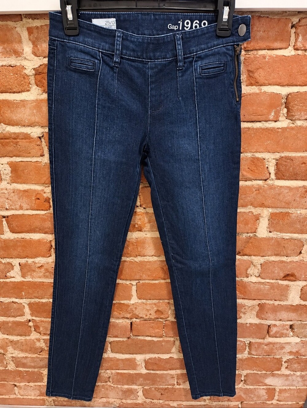 Gap 1969 Women’s Dark Wash Skinny Jeans Size 25/0 Side Zip Stretch Denim